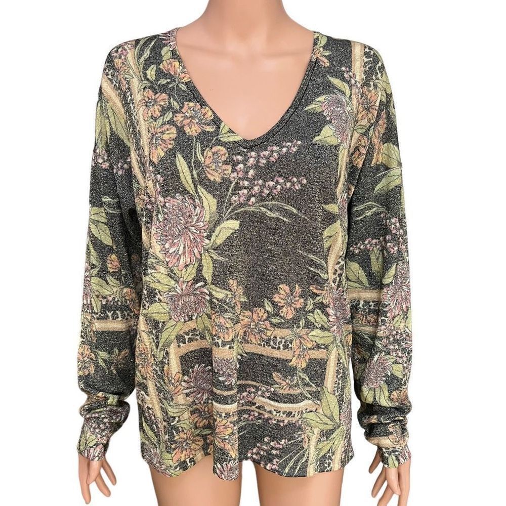 Hale Bob V-Neck Sweater - Black and Green Floral